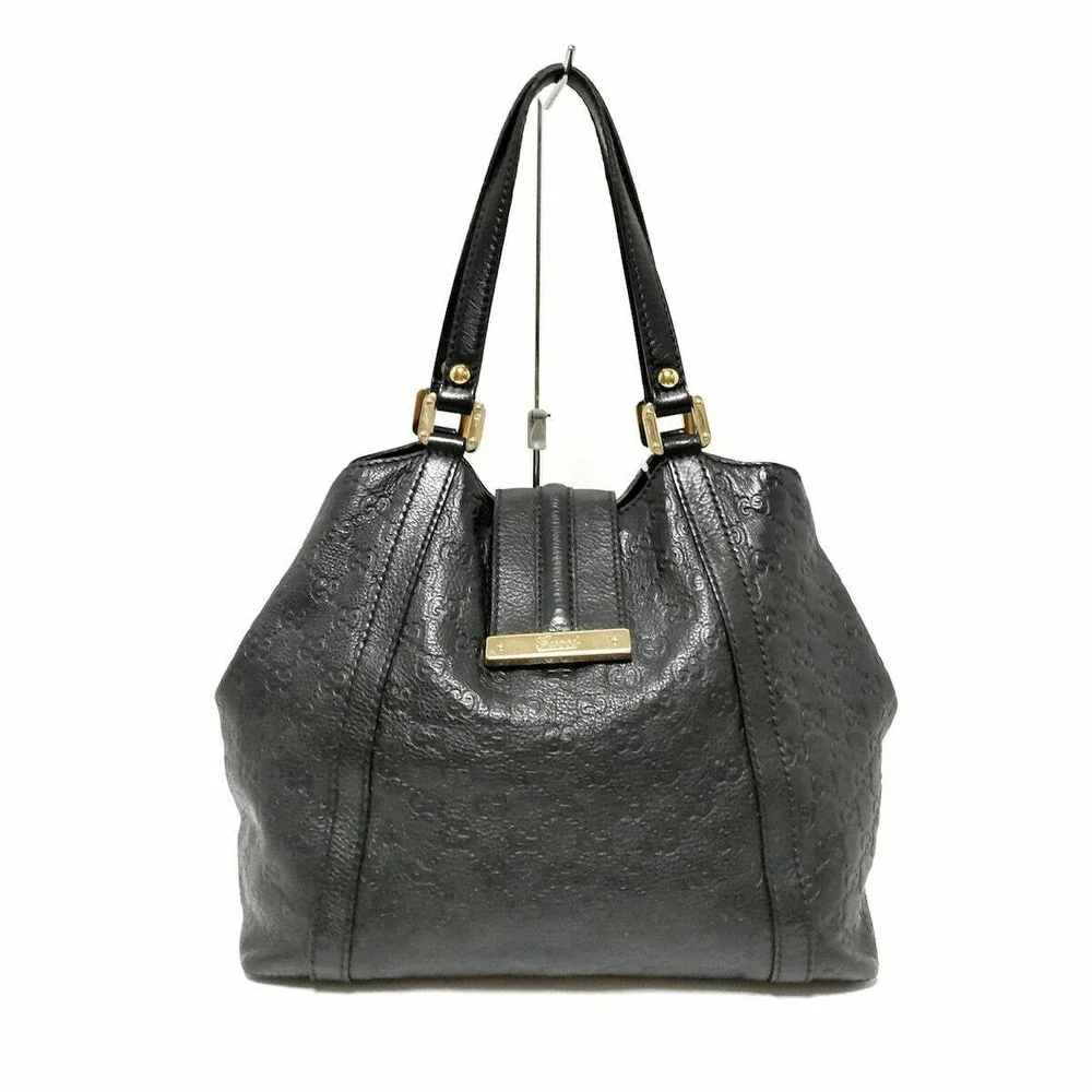 Gucci Black Embossed Leather Shoulder Bag with Gold Hardware - Picture 9 of 9